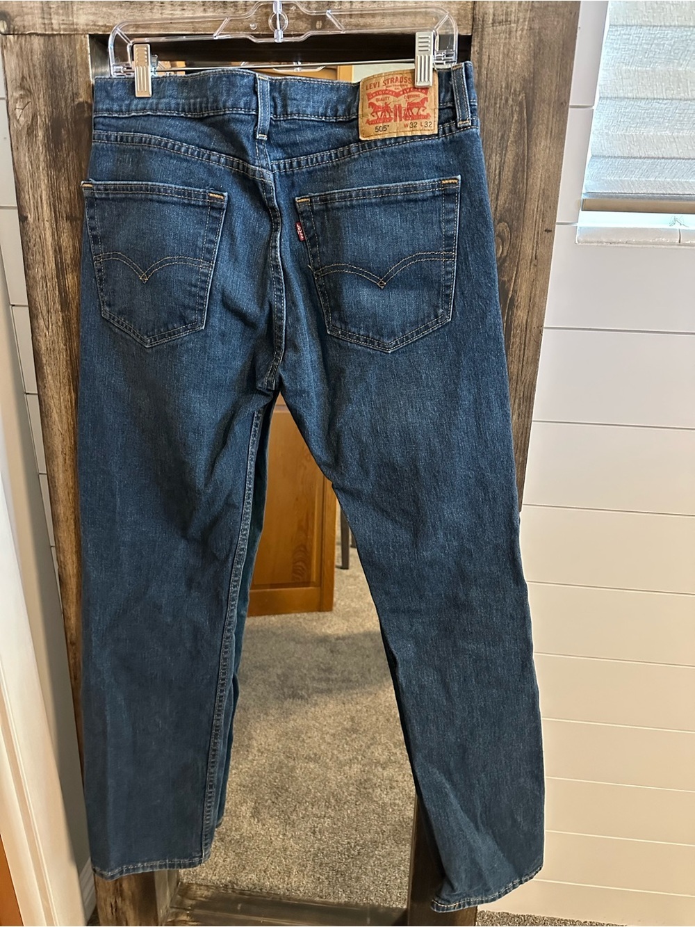 Levi’s 505 Regular Fit Dark Wash Jeans 32x32 Workwear 90’s Denim Vintage Style - Picture 3 of 8